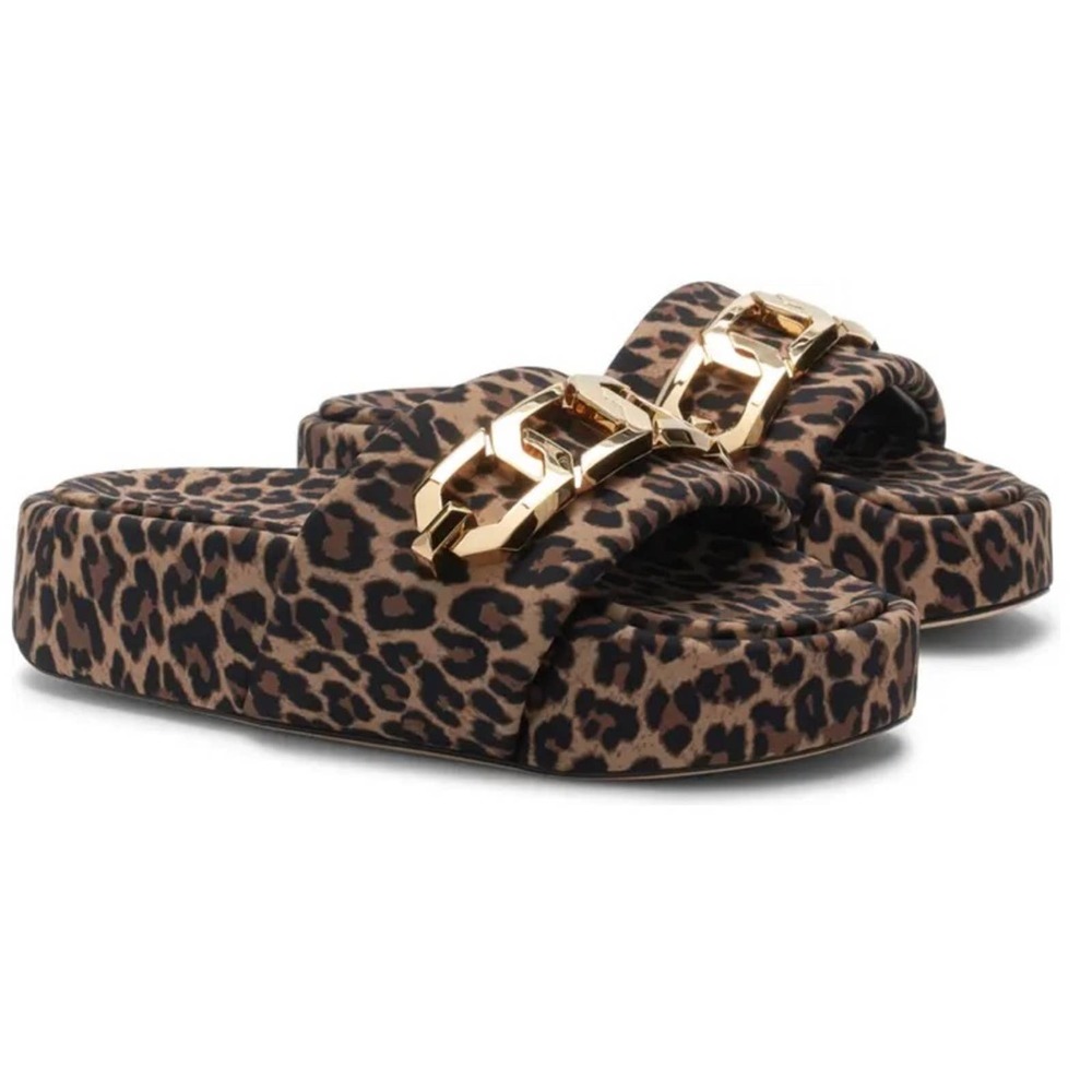 Good American Chain Platform Slide Sandal, Pale Leopard, NIB - Picture 7 of 7